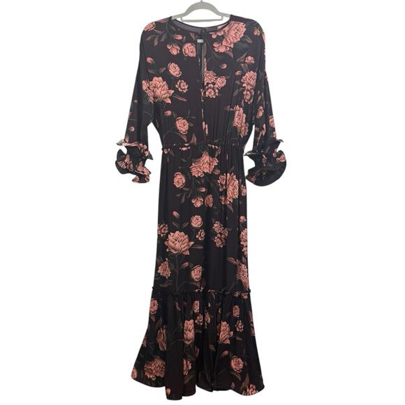 Johanna Ortiz X H&M NWOT Brown Floral Dress Small Hi Low Maxi Ruffle Tiered - Picture 10 of 16